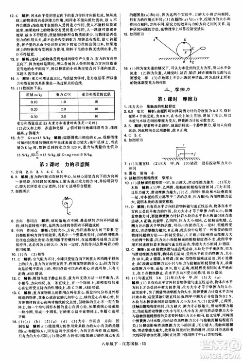 经纶学典2019版学霸题中题物理八年级下册江苏国标第三次修订参考答案