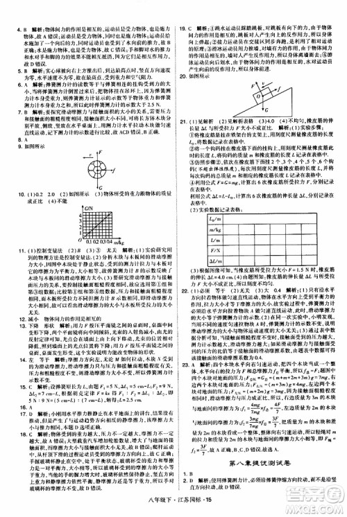 经纶学典2019版学霸题中题物理八年级下册江苏国标第三次修订参考答案