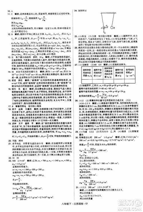 经纶学典2019版学霸题中题物理八年级下册江苏国标第三次修订参考答案