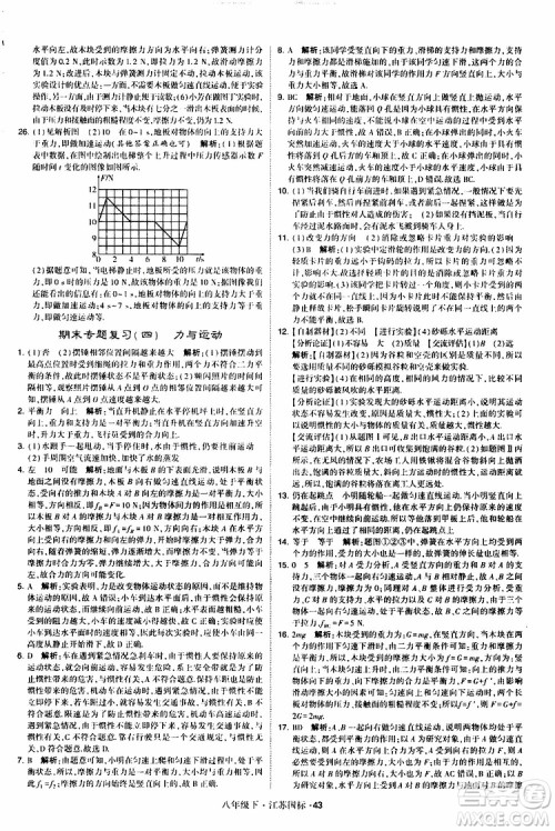 经纶学典2019版学霸题中题物理八年级下册江苏国标第三次修订参考答案