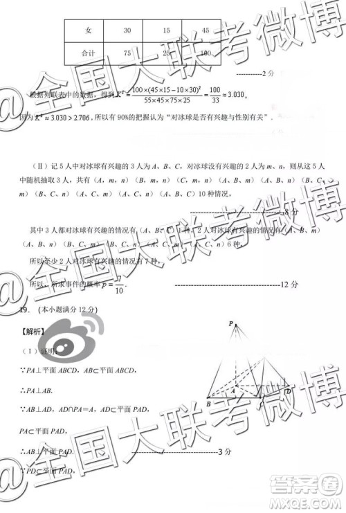 2019年河南省六市高三第一次联考文数参考答案