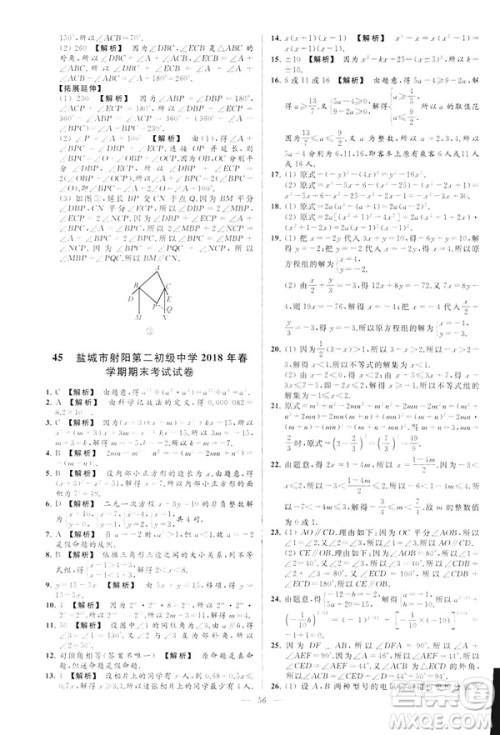 2019春新课标江苏版亮点给力大试卷数学七年级下册答案