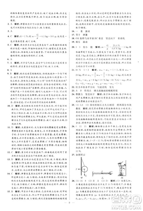 2019春亮点给力大试卷物理新课标江苏版八年级下册答案 2019春亮点给力大试卷物理新课标江苏版八年级下册答案