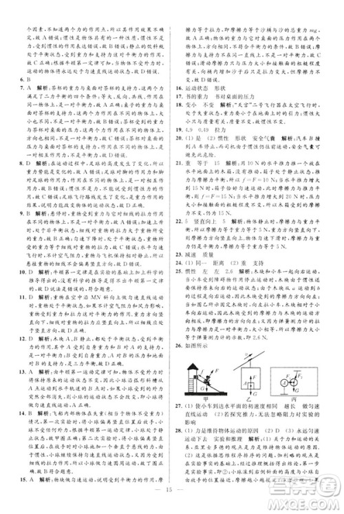 2019春亮点给力大试卷物理新课标江苏版八年级下册答案