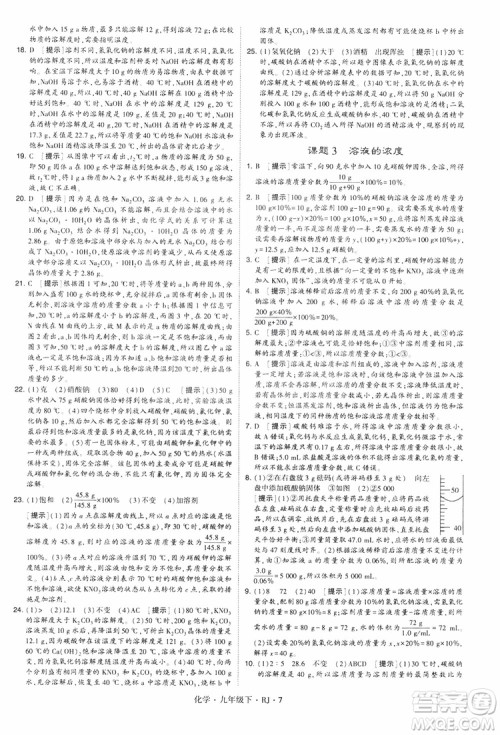 2019版经纶学典学霸题中题九年级化学下册人教RJ版参考答案