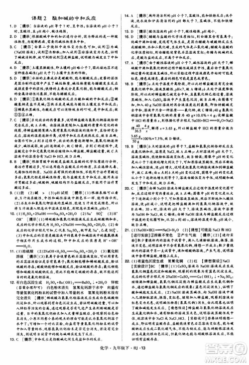 2019版经纶学典学霸题中题九年级化学下册人教RJ版参考答案