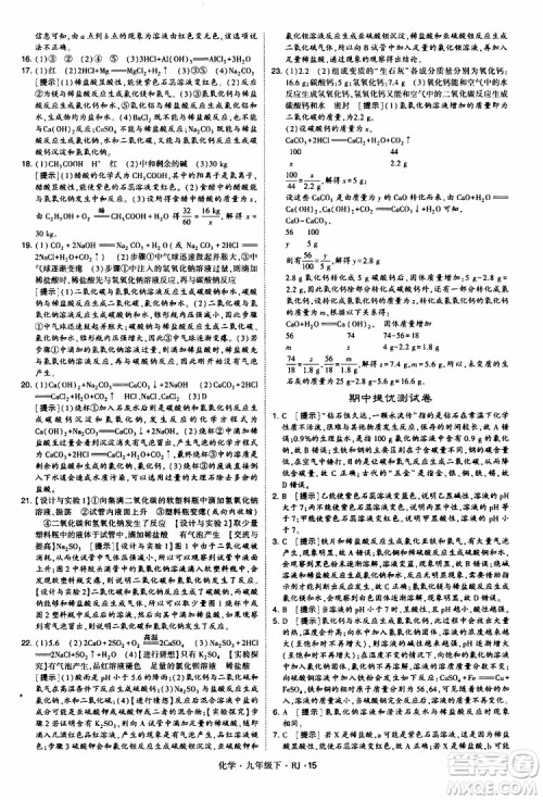 2019版经纶学典学霸题中题九年级化学下册人教RJ版参考答案