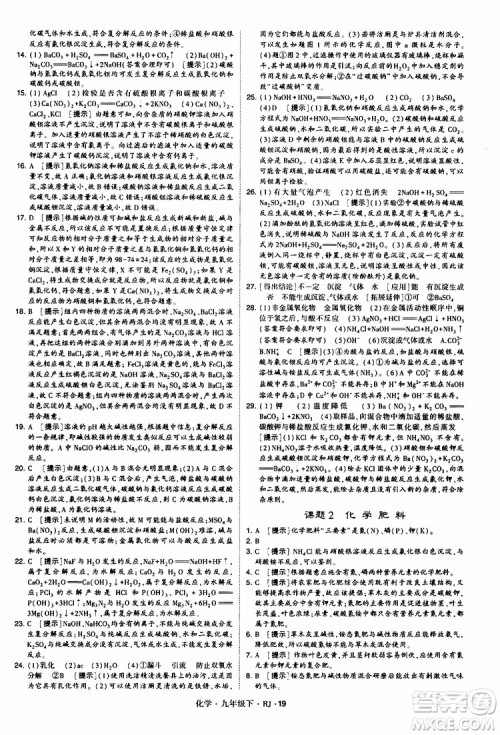 2019版经纶学典学霸题中题九年级化学下册人教RJ版参考答案