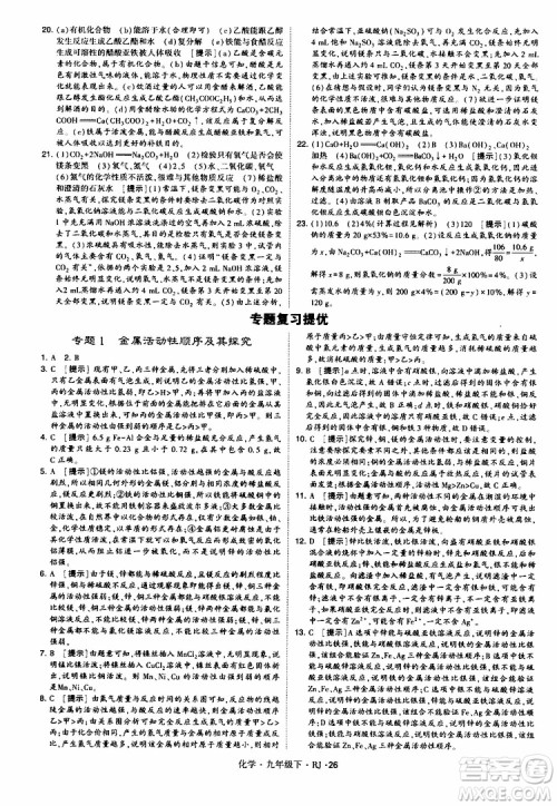2019版经纶学典学霸题中题九年级化学下册人教RJ版参考答案
