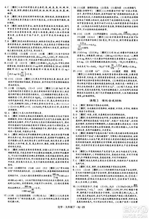 2019版经纶学典学霸题中题九年级化学下册人教RJ版参考答案