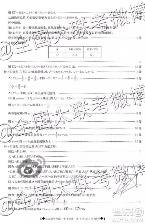 2019年3月甘青宁三省联考数学参考答案 2019年3月甘青宁三省联考数学参考答案