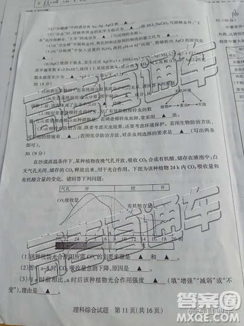 2019年湛江一模、山西一模理综试题及参考答案