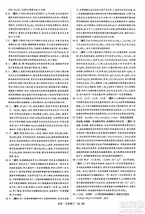 经纶学典2019新版学霸题中题化学九年级下册HJ沪教版参考答案