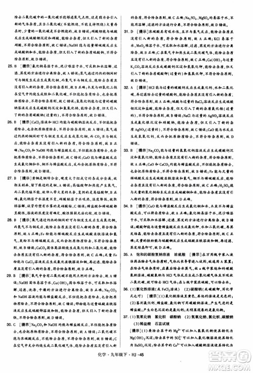经纶学典2019新版学霸题中题化学九年级下册HJ沪教版参考答案