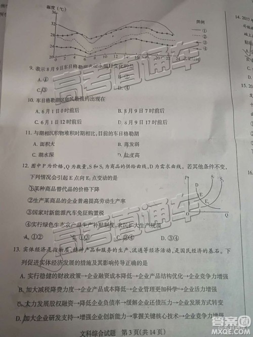 2019年高三湛江一模、山西一模文综试题及参考答案