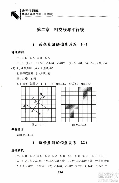 BS版北师版2019版尖子生题库七年级下册数学参考答案