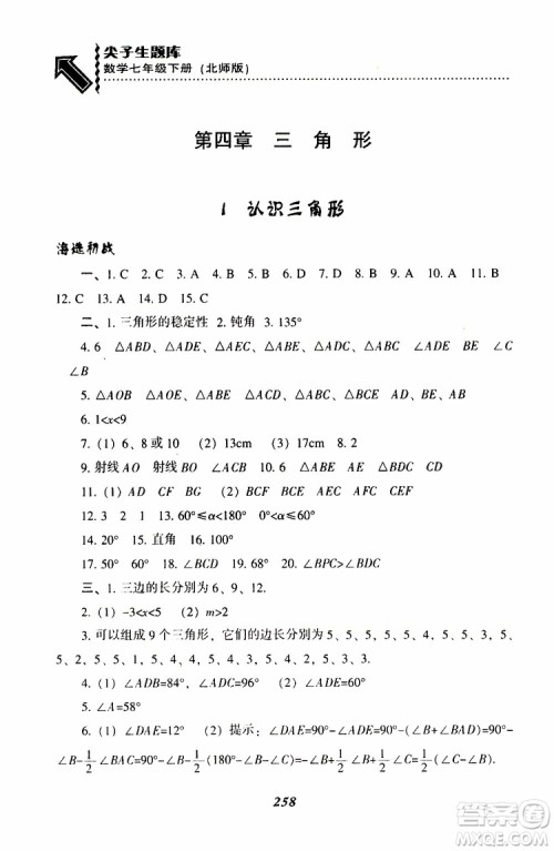 BS版北师版2019版尖子生题库七年级下册数学参考答案