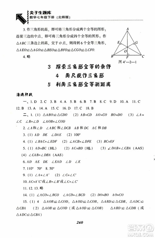 BS版北师版2019版尖子生题库七年级下册数学参考答案 BS版北师版2019版尖子生题库七年级下册数学参考答案