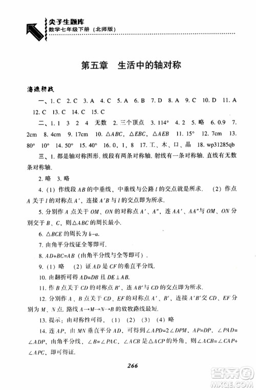 BS版北师版2019版尖子生题库七年级下册数学参考答案 BS版北师版2019版尖子生题库七年级下册数学参考答案