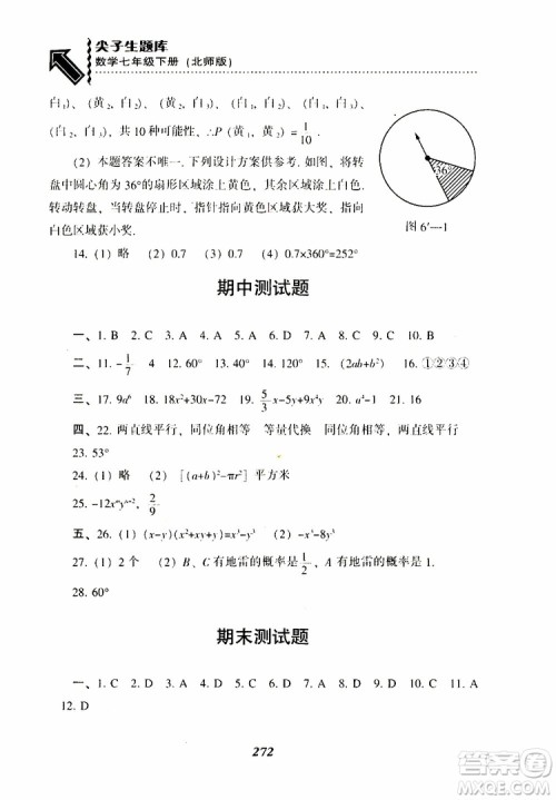 BS版北师版2019版尖子生题库七年级下册数学参考答案 BS版北师版2019版尖子生题库七年级下册数学参考答案