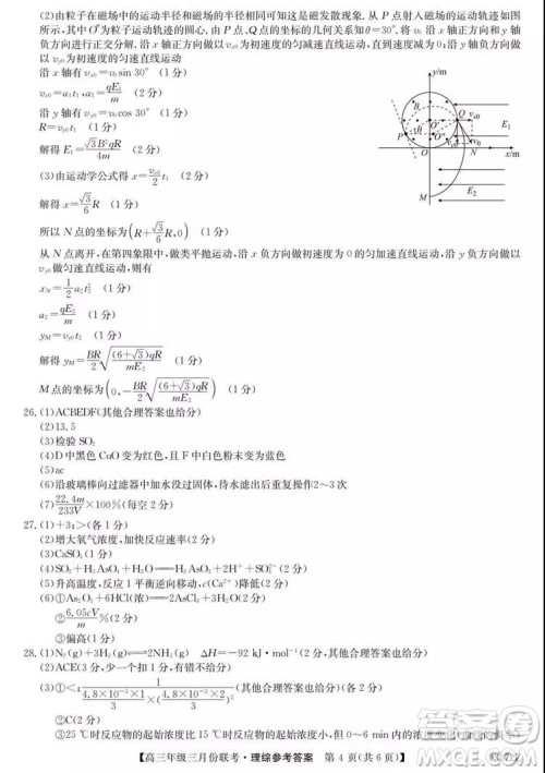 2019年全国高三年级三月份联考理综试卷及参考答案