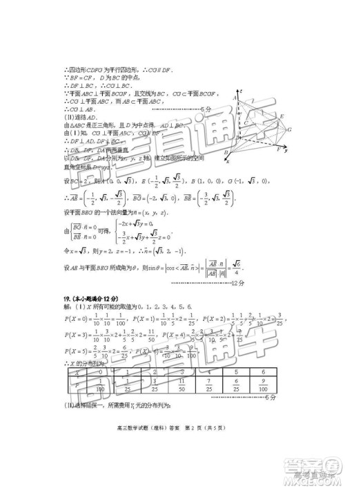 2019年合肥二模理数试题及参考答案