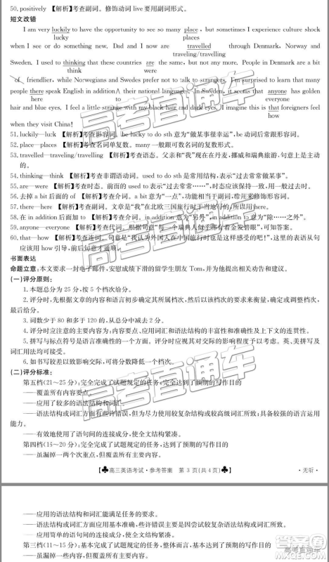 2019年3月甘青宁三省联考英语参考答案