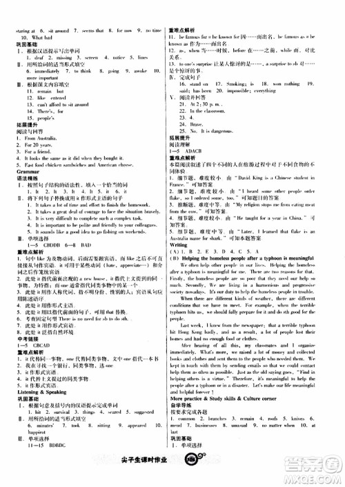 2019年尖子生新课标课时作业英语九年级下册NJ版牛津版参考答案