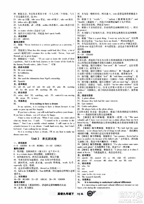 2019年尖子生新课标课时作业英语九年级下册NJ版牛津版参考答案 2019年尖子生新课标课时作业英语九年级下册NJ版牛津版参考答案