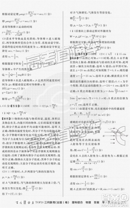 百校联盟2019届TOP20三月联考全国Ⅰ卷文综理综试卷及参考答案 百校联盟2019届TOP20三月联考全国Ⅰ卷文综理综试卷及参考答案