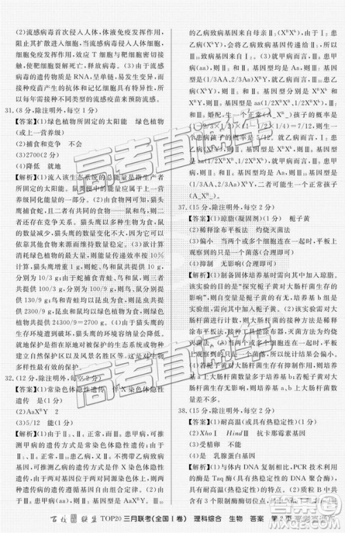 百校联盟2019届TOP20三月联考全国Ⅰ卷文综理综试卷及参考答案 百校联盟2019届TOP20三月联考全国Ⅰ卷文综理综试卷及参考答案