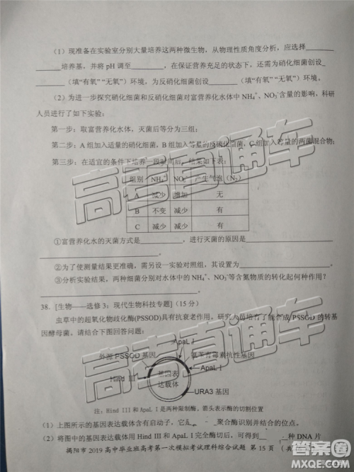 2019年揭阳一模文综理综试题及参考答案 2019年揭阳一模文综理综试题及参考答案