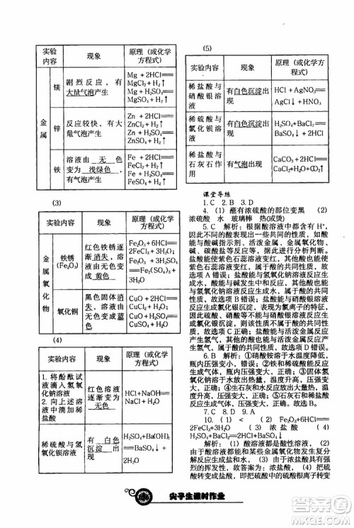2019年尖子生新课堂课时作业化学九年级下册HJ版沪教版参考答案