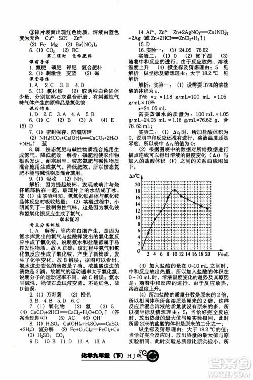 2019年尖子生新课堂课时作业化学九年级下册HJ版沪教版参考答案