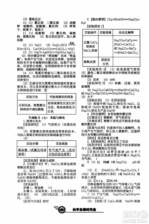 2019年尖子生新课堂课时作业化学九年级下册HJ版沪教版参考答案