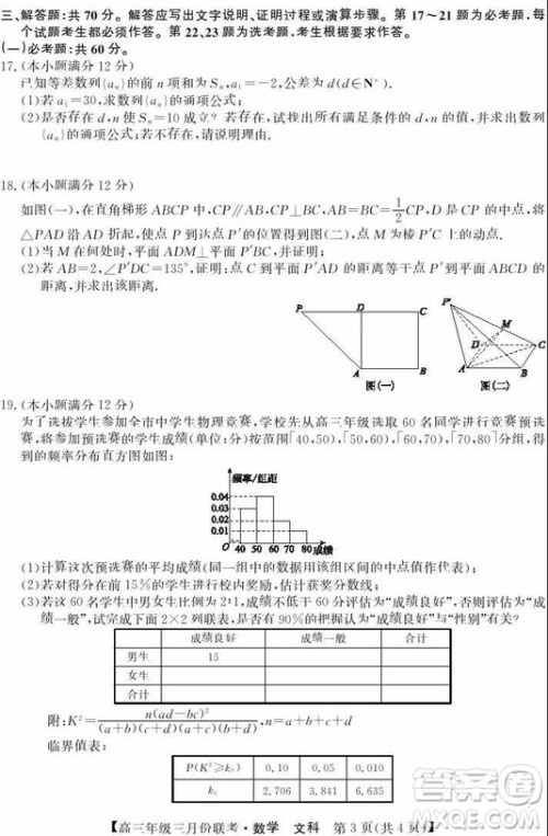 2019年毛坦厂中学高三3月联考文科数学试题及答案 2019年毛坦厂中学高三3月联考文科数学试题及答案