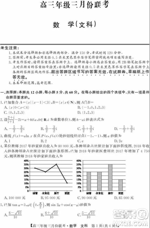 2019年毛坦厂中学高三3月联考文科数学试题及答案