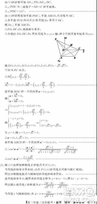 2019年毛坦厂中学高三3月联考理科数学试题及答案