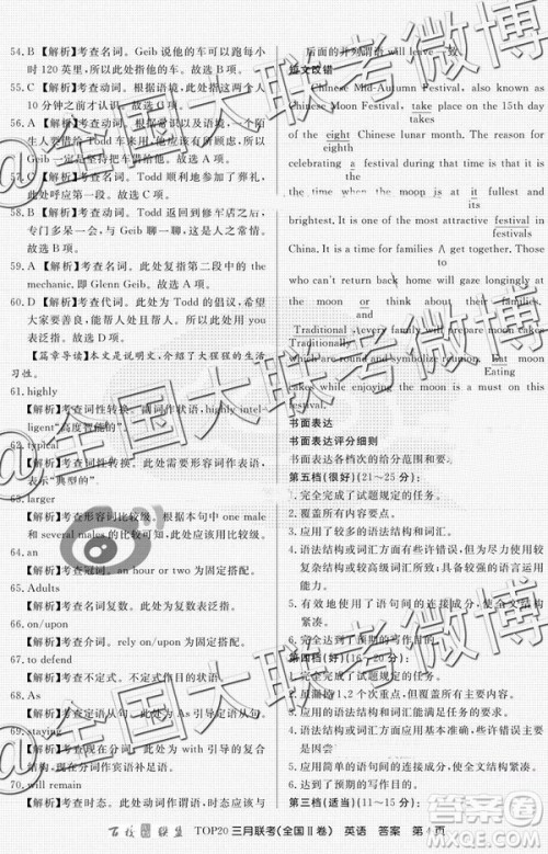 百校联盟2019届TOP20三月联考全国Ⅰ、Ⅱ卷英语参考答案
