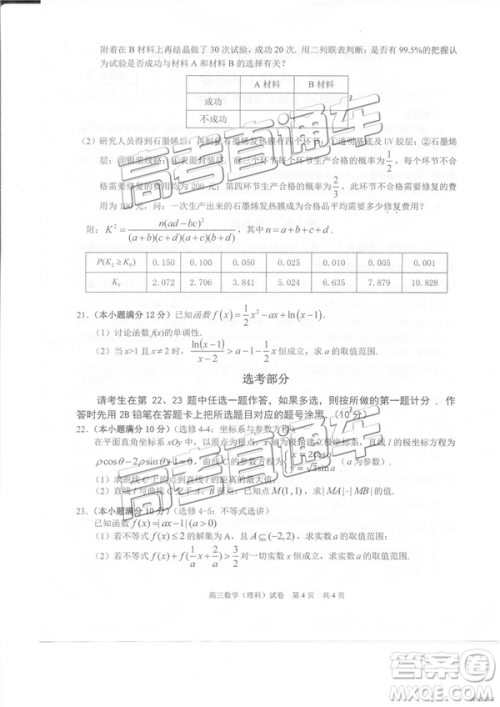 2019年3月上饶二模文理数试卷及参考答案
