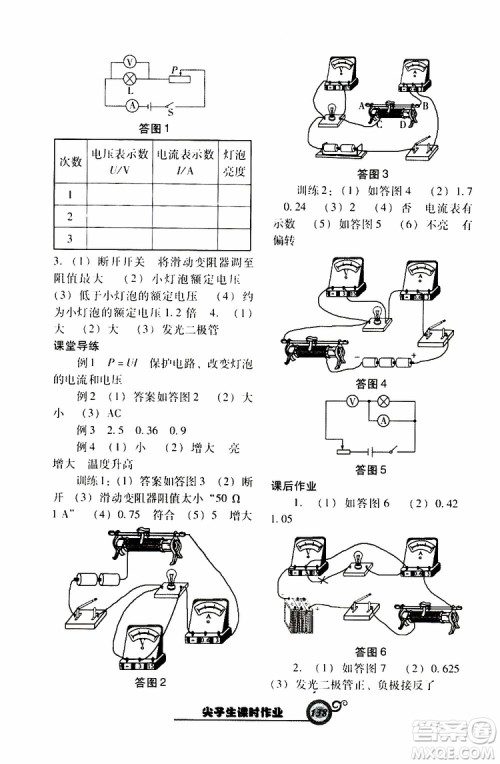 2019年尖子生新课堂课时作业物理九年级下R版人教版参考答案