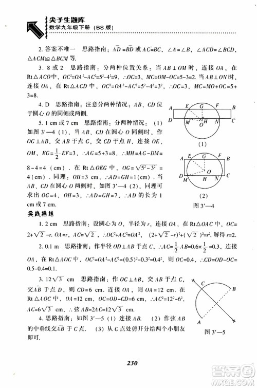 2019年尖子生题库数学九年级下册BS版北师版参考答案