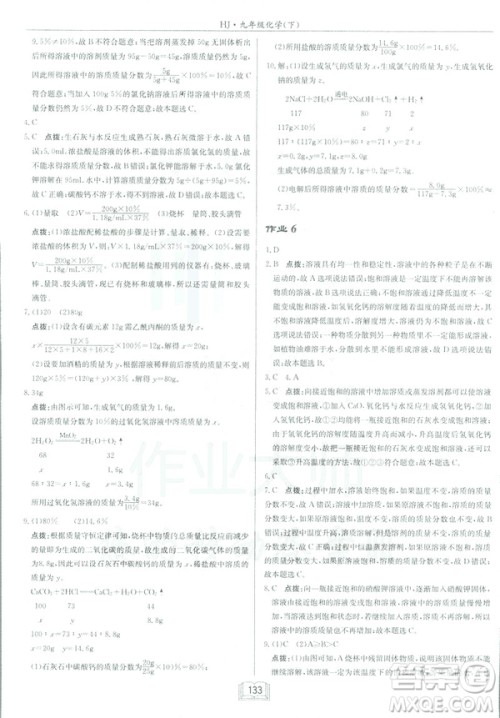 2019春正版启东中学作业本九年级化学下HJ沪教版答案
