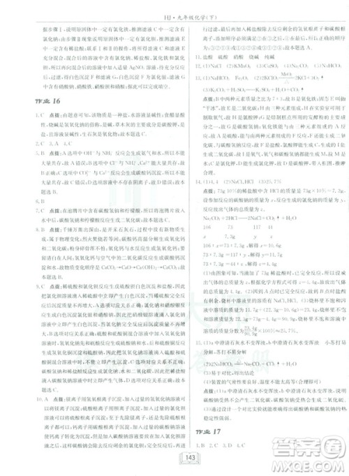 2019春正版启东中学作业本九年级化学下HJ沪教版答案