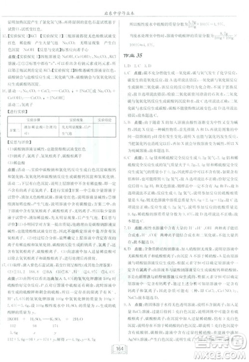 2019春正版启东中学作业本九年级化学下HJ沪教版答案