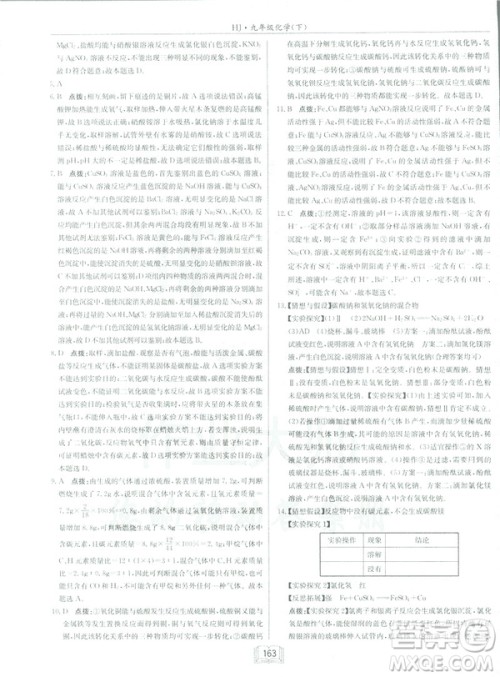 2019春正版启东中学作业本九年级化学下HJ沪教版答案