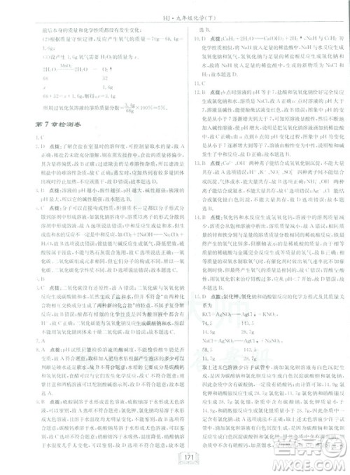 2019春正版启东中学作业本九年级化学下HJ沪教版答案