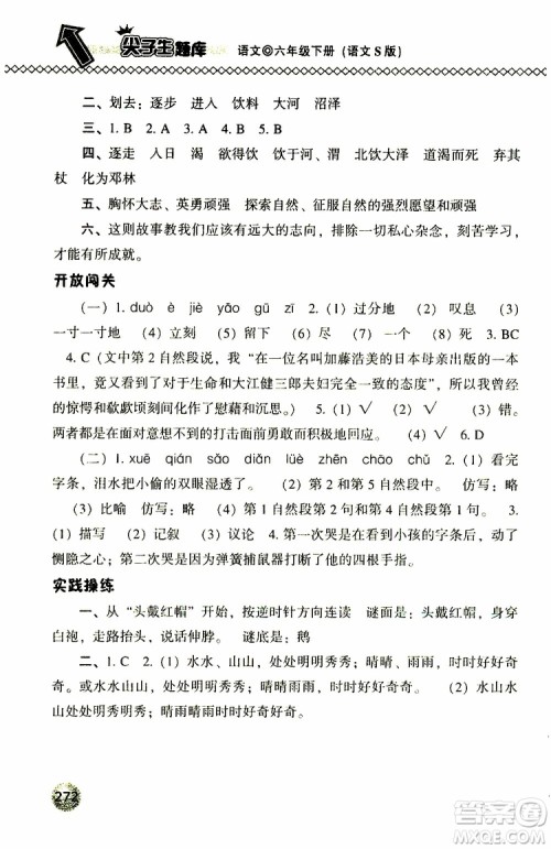 2019年尖子生题库六年级语文下册语文版参考答案 2019年尖子生题库六年级语文下册语文版参考答案