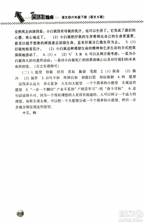2019年尖子生题库六年级语文下册语文版参考答案 2019年尖子生题库六年级语文下册语文版参考答案