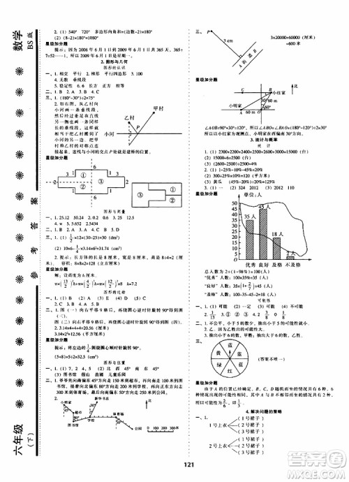 2019年尖子生新课堂课时作业六年级下数学课时练错题笔记BS版北师版参考答案